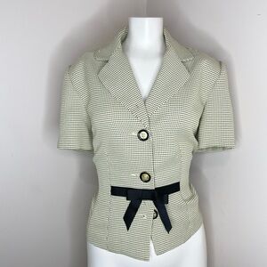 VTG Sweet Suit 90s Short Sleeve Blazer pastel yellow blk Office Siren Bow Belt 8